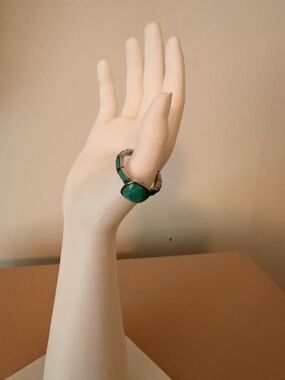 Coach Blue Turquoise Stone Ring with Silver-Tone Band